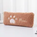 Astuccio in pile marrone con simpatica zampa di gatto e ricamo della scritta Meow - Marrone chiaro