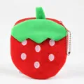 Cute red strawberry shaped plush coin purse with green leaf detail and metal ball chain - Red Strawberry / Red