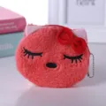 Adorabile portamonete in peluche rosa a forma di gatto con fiocco rosso e cerniera - Gatto Rosso Caldo / Rosso