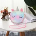 Simpatica borsa a tracolla unicorno in peluche colorata con corno d'argento per bimbe - Arcobaleno