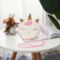 Graziosa borsa a tracolla con unicorno in peluche bianco per bambini con corno dorato - Bianco