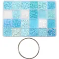 24-grid blue and white seed bead assortment with wire coil for DIY jewelry making - Steel Wire Bracelet Ring Set / 24 Grids 120g/Set / Light Blue Mix