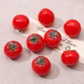 Dijes realistas de resina de tomate rojo para la creación de accesorios de joyería DIY - Estilo de Lazo Colgante / 13x16mm (1 pieza/paquete) / Tomate Cherry