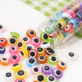 Colorful Evil Eye resin beads with rainbow stripes spilling from glass jar for DIY jewelry - Evil Eye Beads 10mm, Thickness Approx. 5mm, Hole 1mm, Random Mixed Colors, 25 Pcs/Pack