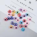 Colorful resin evil eye loose beads in round and flat shapes for DIY jewelry making. - Flat Round Eye Beads, Diameter Approx 10mm, Thickness Approx 6mm, Hole Size Approx 1mm, Random Color, 50 Pcs/Pack