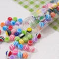 Assorted colorful striped resin beads for DIY handmade jewelry in glass jar container - Striped Round Beads - 8mm, 1mm Hole, Solid Mixed Colors, 25 Pcs/Pack