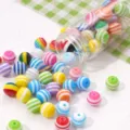 Vibrant colorful rainbow striped round resin beads for DIY handmade jewelry making crafts - Striped Round Beads, 10mm, 1mm Hole, Random Solid Mix, 25 Pcs/Pack