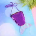 Portamonete a coda di sirena con paillettes viola e pinna olografica con cordino - Viola