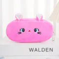 Astuccio di peluche rosa a forma di gatto con muso ricamato e tessuto morbido al tatto - Rosso rosa