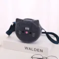 Piccola borsa a tracolla in peluche gatto grigio scuro per bambini regolabile - Gatto grigio