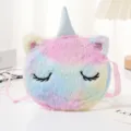 Borsa a tracolla per bambini a forma di unicorno in peluche arcobaleno - Rosa Multicolore