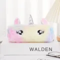 Regenbogen-Plüsch-Einhorn-Federmäppchen und Make-up-Tasche für Schüler und Mädchen - Runde Augen Schwarz