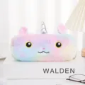 Süßes Regenbogen Plüsch Einhorn Federmäppchen mit weichem Kunstpelz für Schreibwaren - Runde Augen Gelb