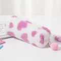 Astuccio in peluche carino con motivi a cuore rosa e ciondolo a pompon per la scuola - Rosa e Bianco