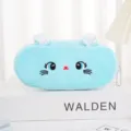 Astuccio in peluche a forma di gatto azzurro con viso a cartoni animati ricamato carino - Celeste