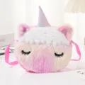 Simpatica borsa a tracolla unicorno in peluche rosa per bambini, mini borsa morbida per bambine. - Oro Rosa Arcobaleno