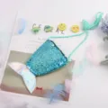 Glinsterende zeemeerminstaart pailletten mini crossbody tas voor kinderen met een koord - Stralend Groen