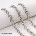 8mm wide stainless steel link chain for DIY jewelry making in silver - Cross O-Chain (#15)
