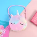 Splendida borsa a tracolla tonda a forma di unicorno in peluche arcobaleno con corno - Arcobaleno