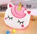 Piccolo portamonete unicorno in peluche rosa e bianco con corno glitter dorato e catena - Corno Grande Rosa