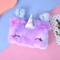 Sac bandoulière licorne en peluche pour enfants avec fausse fourrure et corne scintillante - 19*13CM / Violet Multicolore