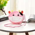 Niedliche rosa Plüsch-Umhängetasche in Kuhform für Kinder mit weichem Kordelträger - 18*15 / Rosa