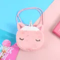 Borsa a tracolla unicorno in peluche rosa per bambine con corno d'argento. - Colore loto