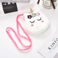 Borsa a tracolla unicorno in peluche bianco per ragazze con corno dorato e cinturino rosa - Rotondo Bianco (Pelliccia) / 13*14cm
