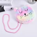 Weiche bunte Regenbogen-Plüschtasche in Katzenform mit rosa Seil-Schultergurt für Damen - Lächelnde Katze (Style 4)