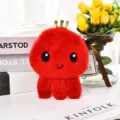 Simpatico portamonete a polpo in peluche rosso con corona d'oro per chiavi e auricolari - 12*12cm / Rosso