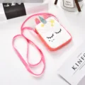 Borsa a tracolla unicorno in peluche per bambine, morbida borsa a spalla rosa e bianca - Quadrato Rosso Anguria (Tessuto)