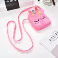 Carina borsa a tracolla unicorno in peluche rosa per ragazze con viso ricamato e corno glitter. - Quadrato Rosa Rosso (Tessuto) / 10.5*14.5cm