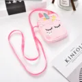 Simpatica borsa a tracolla in peluche unicorno rosa per cellulare e piccoli regali - Quadrato Rosa (Tessuto) / 10.5*14.5cm