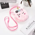 Borsa a tracolla unicorno in peluche rosa con corno dorato glitterato e decori floreali - Rotondo Rosa (Pelliccia)