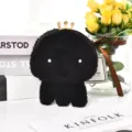 Cute black plush octopus coin purse with gold crown accessory for keys and coins - 12*12cm / Black