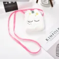 Piccola borsa a tracolla unicorno in peluche bianca con cinturino rosa per ragazze - Quadrato Bianco (Pelliccia)