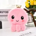Cute pink plush octopus coin purse featuring a gold crown and embroidered cartoon face detail - 12*12cm / Pink