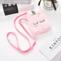 Simpatica borsa a tracolla unicorno in peluche rosa con corno glitterato per ragazze - Quadrato Rosa (Pelliccia)