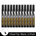 Pack of 12 black permanent markers with chisel tip for shipping and office work - Square Toe / 12 Pieces / Black