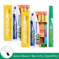 Set of 24 green permanent markers in two boxes, featuring chisel tips. - Square Toe / 24 Pcs/Set / Green