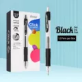 Bolígrafos de tinta de gel negra retráctiles de 0,7 mm de secado rápido, caja de 12 - 12 Unidades/Caja / Negro