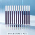 Set di 12 ricariche per penna gel blu da 0,7 mm per scrittura fluida ed esami, scorta - A forma di proiettile / Ricariche blu 0,5 mm