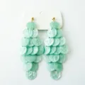 Mint green disc dangle earrings with long tassel design for a bohemian summer look - Stud Earrings / Mint Green