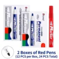 Set of 24 red waterproof oil-based permanent markers with large capacity and broad tips - Bullet Tip / 24 Pcs/Set / Red