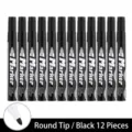 Set of 12 black permanent markers with round tips for office and logistics use. - Bullet Tip / 12 Pieces / Black