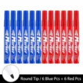 Round tip marker pens set of 12 waterproof oil-based markers featuring 6 blue and 6 red pens - Bullet Tip / 12 Pieces / Mixed Colors (Blue/Red)