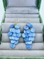 Unique French-style blue sequin cluster dangle earrings for women with gold-tone hooks - Hook Style / Dark Blue