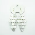 Elegant French style long tassel earrings with shimmering white iridescent circular discs - Hook Style / White
