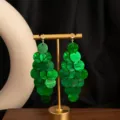 French style green sequin tassel earrings for dopamine vacation fashion - Stud Earrings / Dark Green