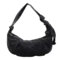 Large black washed denim hobo bag with knotted shoulder strap and silver zip closure - One Size / Black